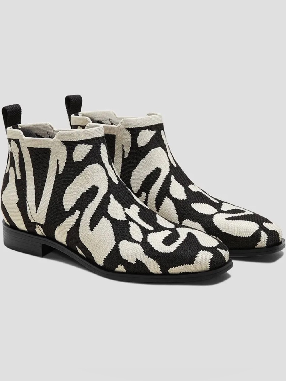 Black & Cream Patterned Knit Chelsea Ankle Boots